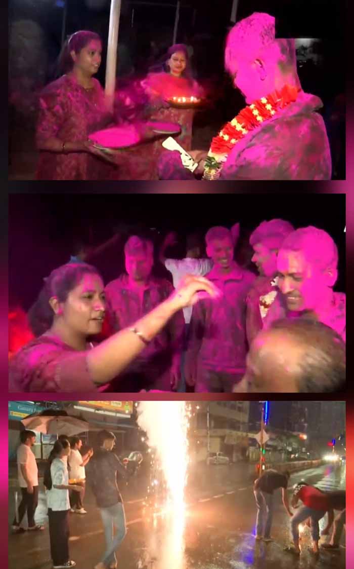 उतारी आरती, रंग-गुलाल लगाया, पुष्पवर्षा कर स्वागत किया उतारी आरती, रंग-गुलाल लगाया, पुष्पवर्षा कर स्वागत किया