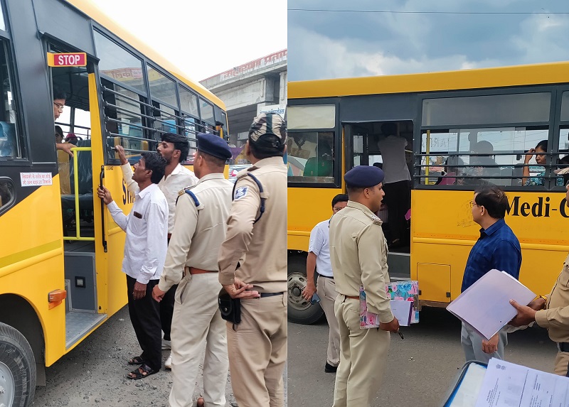 इंदौरः बिना फिटनेस दो स्कूल बस और बिना परमिट ट्रक जब्त, 13 वाहनों से वसूला जुर्माना