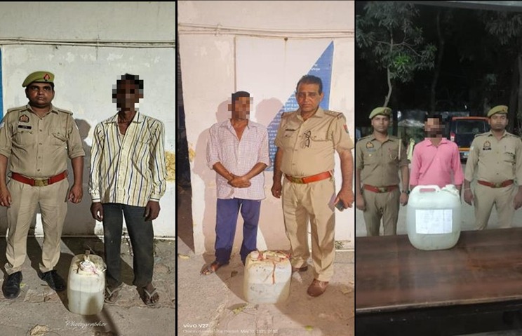 55 लीटर अवैध कच्ची शराब के साथ तीन गिरफ्तार