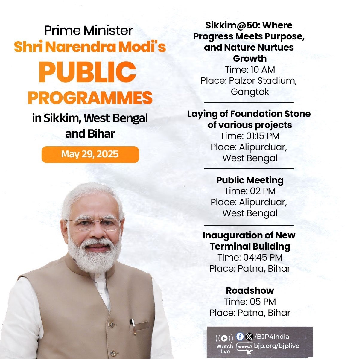 प्रधानमंत्री मोदी चार प्रदेशों की दो दिवसीय यात्रा पर, आज पहले जाएंगे सिक्किम, फिर बंगाल, बिहार, उत्तर प्रदेश का करेंगे दौरा
