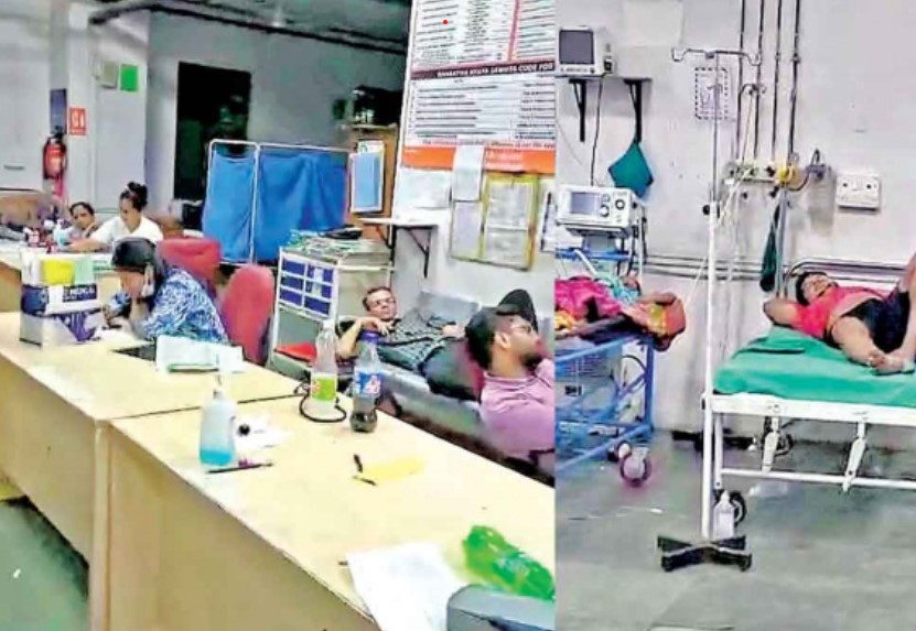 सिविल अस्पताल में कराहते मरीज़ को इलाज देने के बजाय दो डॉक्टर आराम कर रहे थे, एक मोबाइल गेम में व्यस्त