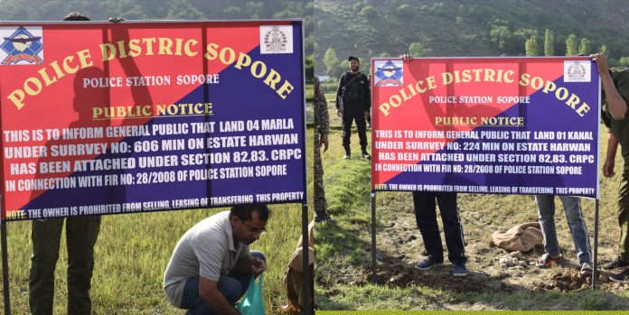 सोपोर में पाकिस्तान और पाकिस्तान के कब्जे वाले जम्मू-कश्मीर के तीन आतंकी आकाओं की संपत्ति जब्त